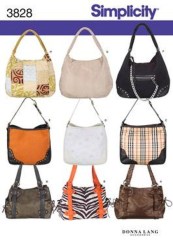 3828 SIMPLICITY 3 SIZES TEXTURE OR NOT HANDLED HANDBAGS, PURSES PATTERN