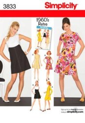 3833 SIMPLICITY RETRO 60 EMPIRE A-DRESS LENGTHS SLEEVES OR NOT PATTERN 6-14, 14-22