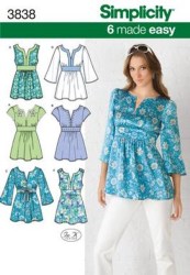 3838 6 EZ MIDRIFF TUNIC TOPS SLEEVES OR NOT PATTERN 16-24