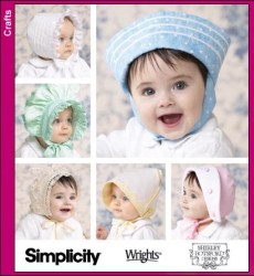 3840 SIMPLICITY 6 CUTEST DESIGN YOUR BABY BONNET, HATS PATTERN SM-LARGE