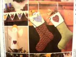 3844 XMAS STOCKING, ORNAMENT, ANGEL TOPPER, MANTLE SCARF PATTERN
