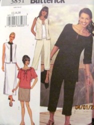3851 EZ VEST,SS-LS TOP,MINI-MAXI SKIRT, PANTS PATTERN 12-16