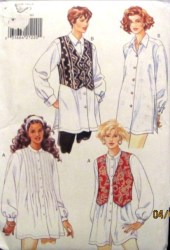 3855 EZ LONG LOOSE LS TUCK SHIRTS,SHORT VEST PATTERN 8-10