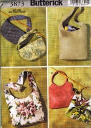 3873 BUTTERICK 6 LINED HANDLE HANDBAGS, TOTES SIZES PATTERN