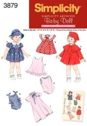 3879 SIMPLICITY 12-22'' RETRO BABY DOLL COAT, HAT, UNDIES, DRESS PATTERN S-L