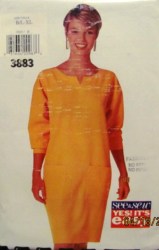 3883 JUST AN ECONO LS PULLOVER POCKET DRESS PATTERN L-XL