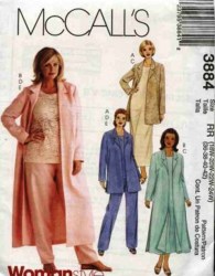 3884 MCCALLS UNLINED JACKET, DUSTER, DRESS, TOP, PANTS PATTERN 18-24W, 26W-32W CHOICE uncut