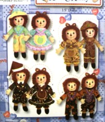 3945 SIMPLICITY  15'' RAGGEDY ANN & ANDY CLOTH DOLLS, CLOTHES, WIG PATTERN