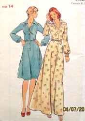 3945 70S BUTTON DOWN LS DRESS LENGTHS PATTERN 14