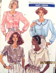 3952 1989 BUTTON SS-LS COLLAR BLOUSES EZ PATTERN 14-18