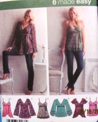 3956 SIMPLICITY 6 EZ STRAPPY/ S.S./ L.S. FEM V-TOPS PATTERN 4-12- 12-20
