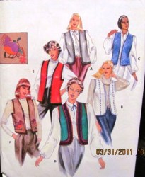 3971 BUTTERICK OPEN VEST 2 LENGTHS, EMBROIDERY TRANSFER PATTERN 8: 12-14,16-18 CHOICE
