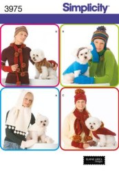 3975 SIMPLICITY MS HATS S-L, SCARF, NECK WARMER, DOG COAT XS-M PATTERN