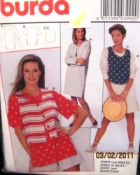3992 BURDA SS-LS SHIRT,WAISTCOAT JERSEY PATTERN 10-20