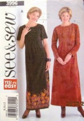 3996 EZ SEMI FIT SS-LS LONG TUCK TIED A-DRESS ECONO PATTERN 8-12