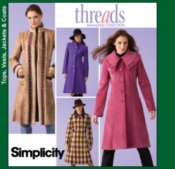 4033 THREADS SUPER COLLAR COAT BUTTONS OR NOT  PATTERN 6-14