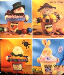 4047 2612  6'' CLAY POT PALS MUMMY, SNOMAN, BUNNY, KITTY 2 PATTERNS