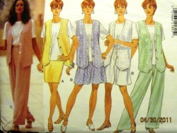 4053 BUTTERICK EZ VEST, SHORT SLEEVE TOP,  PANTS, SHORTS, SKIRT PATTERN XS-M, L-XL