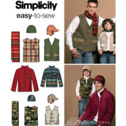 4053 SIMPLICITY  EASY BOYS S-L, MEN S-XL FLEECE JACKET, VEST, HAT, SCARF PATTERN