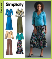 4095 Simplicity STRETCH TOPS, PANTS, FLARE SKIRT PATTERN 10-18, 20-28W choice 