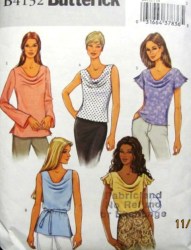 4132 BUTTERICK EZ  PULLOVER COWL TOP LENGTHS SLEEVES OR NOT, BELT PATTERN 8-18 2 SIZES