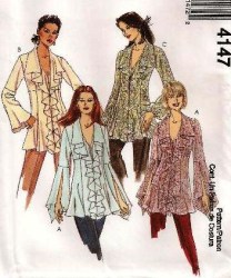 4147 MCCALLS RHAPSODY PLEAT FLOUNCE TUNIC TOPS PATTERN 4-10,8-12,12-18