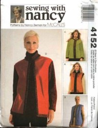 4152 UNLINED ZIPPER VESTS, JACKET PATTERN 8-22