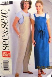 4166 LONG STRAPPY DRAWSTRING JUMPER, BIB OVERALLS PATTERN XS-M