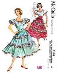4184 1957 SS PEASANT BLOUSE,FLARE DANCING SKIRT PATTERN 12 32''