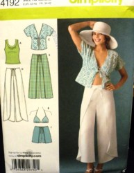 4192 Simplicity LO RISE WRAP PANTS LENGTHS, KIMONO/ BRA TOP PATTERN 6-14 or 14-22 Uncut choice