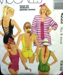 4222 MCCALLS STRETCH KNIT SWIMSUIT, LACED, COVER UP PATTERN  10-14 UNCUT