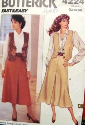 4224 89 LINED VEST,LONG FLARE SKIRT,, SHIRT PATTERN 12-16,6-10