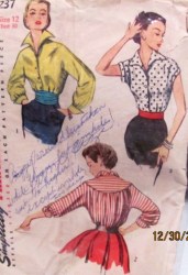 4237  Simplicity 1953 YOKE KIMONO SLEEVE BLOUSE, CUMMERBUND PATTERN 14 32b