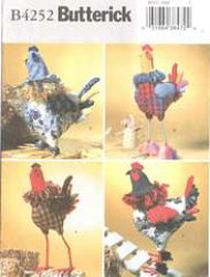 4252 4 FOLK ART 9-18'' SOFT SCULPTURE ROOSTER DOLLS PATTERN