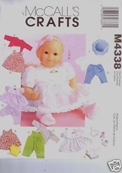 4338 McCalls  11-13'',  or 14-16'' BABY DOLL JACKET, DRESS, PANTIES,  HAT PATTERN CHOICE