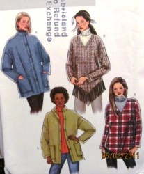 4351 BUTTERICK SO EZ UNLINED JACKET, SHAPED PONCHO PATTERN XS-M, L-XL