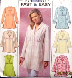 4393 EZ EMPIRE COLLAR TIED TUNIC TOP SLVS OR NOT PATTERN 8-22