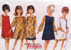 4425 BUTTERICK 1968 SQUARE NECK A-LINE DRESS SLVS OR NOT PATTERN TEEN 16 36''