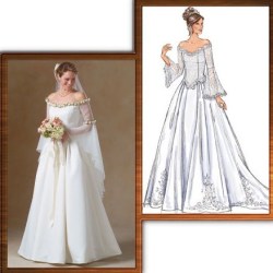 4453 MCCALLS LINED OFF SHOULDER  FLOUNCE RENNAISANCE BRIDE DRESS,TRAIN PATTERN 8-22 3 SIZES