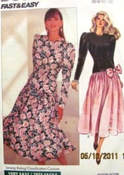 4507 VERY EASY LONGER DROP WAIST FLARE LS DRESS,BOW PATTERN 6-12