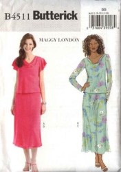 4511 EASY SS-LS LINED COWL TOPS,ELASTIC WST SKIRT PATTERN 8-14