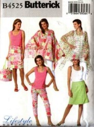 4525 BUTTERICK  PONCHO, TOP, WRAP SKIRT, PANTS, HAT, BAG PATTERN 6-20 2 SIZES CHOICE