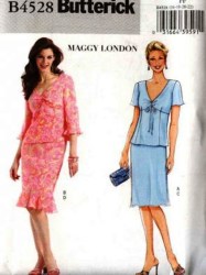 4528 Ez SS-LS EMPIRE SHIRR TIE TOP, A-SKIRT PATTERN 8-14, 16-22