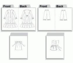 4569 COLONIAL PIONEER LONG DRESS, PANTALOON, BONNET PATTERN 7-16