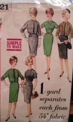 4621 60S STRT SKIRT,KIMONO JACKET,SS BLOUSE 1 YARD PATTERN 12 32