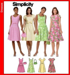 4675 Simplicity DESIGN YOUR FLARE DRESS SLEEVES OR NOT,  PURSE PATTERN 6-20 2 SIZES CHOICE UNCUT