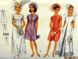 4694 BUTTERICK 1968 BRIDES/MAID INSET DRESS LENGTHS, PLEAT OR NOT PATTERN 12 34" B uncut