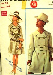 4767  BUTTERICK  '68 2 BREASTED LS SHIRT DRESS/ COAT DRESS, BELT PATTERN 12 34B; OR 14 36B CHOICE