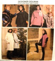 480 DOLMAN JACKET, PULLOVR/ COWL HOOD, REVERSE VEST PATTERN XS-L