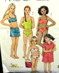 4818 GIRLS 2 PIECE BATHING SUIT, HOODIE COVERUP PATTERN 10-14